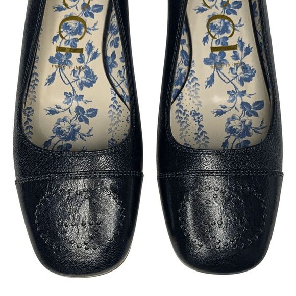 Gucci Hills GG Logo Ballet Flat EU 38.5 US 8.5 Cap Toe Double G Leather - Picture 3 of 11